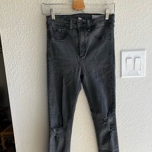 Rag & Bone high rise distressed skinny jeans in black wash
